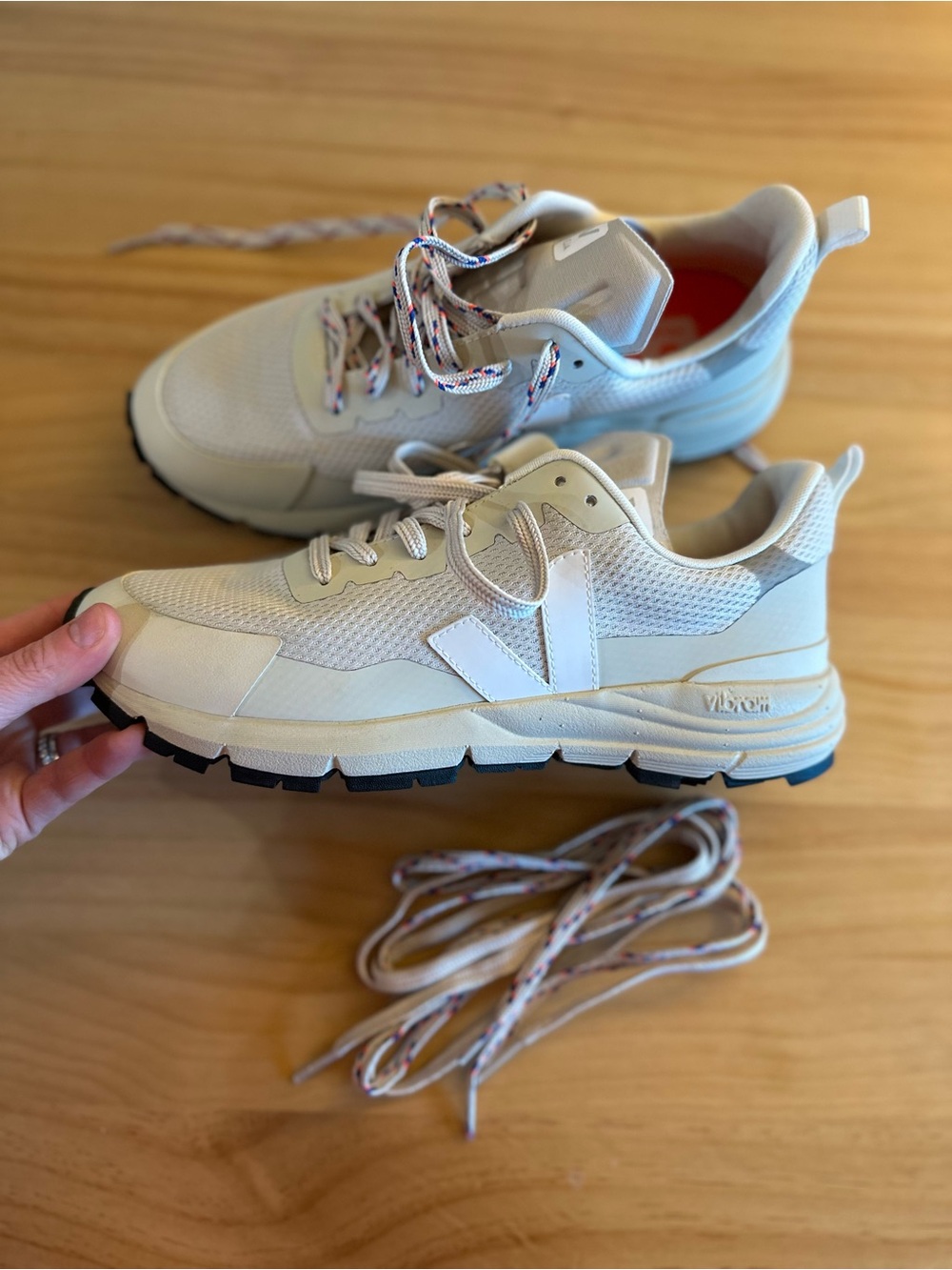 Veja White Mesh Sneakers with Multicolor Accent Laces